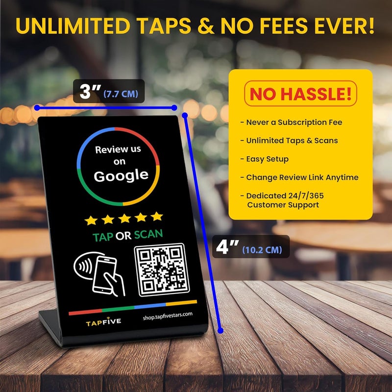 TapFive Google Review Stand (5-Pack) - Tap for Instant Reviews - Reusable Smart Tap NFC & QR - All Phones Compatible - Boost Business Reviews Zappy Fast (Black, 5 Stands) - Image 2